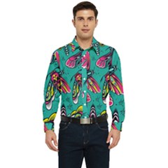 Vintage Colorful Insects Seamless Pattern Men s Long Sleeve  Shirt