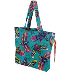 Vintage Colorful Insects Seamless Pattern Drawstring Tote Bag by Bedest