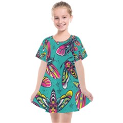 Vintage Colorful Insects Seamless Pattern Kids  Smock Dress