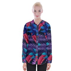 Background With Violet Blue Tropical Leaves Womens Long Sleeve Shirt