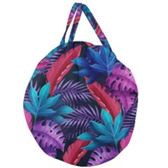 Background With Violet Blue Tropical Leaves Giant Round Zipper Tote