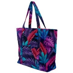 Background With Violet Blue Tropical Leaves Zip Up Canvas Bag