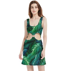 Tropical Green Leaves Background Velour Cutout Dress