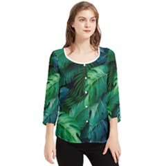 Tropical Green Leaves Background Chiffon Quarter Sleeve Blouse