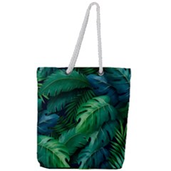 Tropical Green Leaves Background Full Print Rope Handle Tote (large)