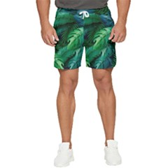 Tropical Green Leaves Background Men s Runner Shorts