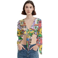 Menton Old Town France Trumpet Sleeve Cropped Top
