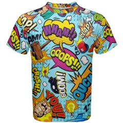 Comic Elements Colorful Seamless Pattern Men s Cotton T-shirt by Bedest