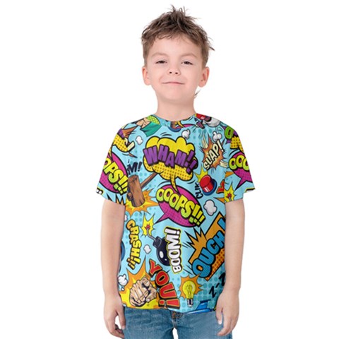 Comic Elements Colorful Seamless Pattern Kids  Cotton T-shirt by Bedest