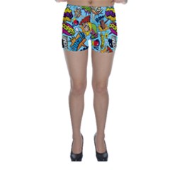 Comic Elements Colorful Seamless Pattern Skinny Shorts by Bedest