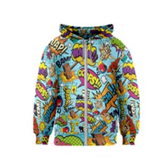 Comic Elements Colorful Seamless Pattern Kids  Zipper Hoodie by Bedest
