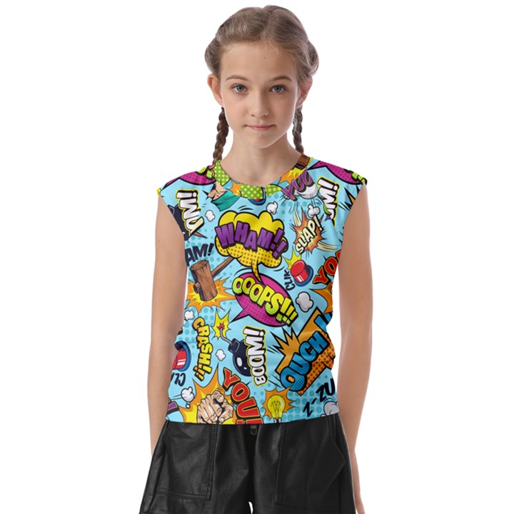 Comic Elements Colorful Seamless Pattern Kids  Raglan Cap Sleeve T-Shirt