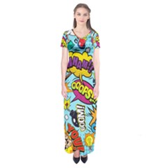Comic Elements Colorful Seamless Pattern Short Sleeve Maxi Dress by Bedest
