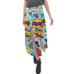 Comic Elements Colorful Seamless Pattern Velour Split Maxi Skirt by Bedest