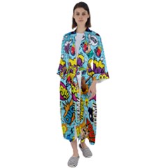 Comic Elements Colorful Seamless Pattern Maxi Satin Kimono by Bedest