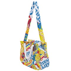 Colorful City Life Horizontal Seamless Pattern Urban City Rope Handles Shoulder Strap Bag