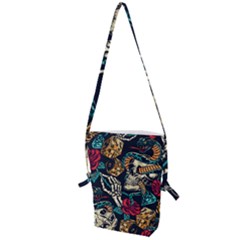 Vintage Art Tattoos Colorful Seamless Pattern Folding Shoulder Bag