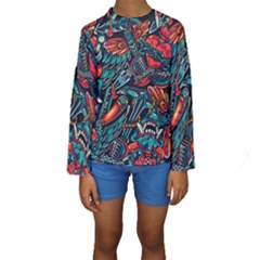 Vintage Tattoos Colorful Seamless Pattern Kids  Long Sleeve Swimwear