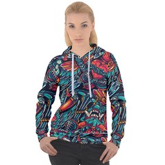 Vintage Tattoos Colorful Seamless Pattern Women s Overhead Hoodie