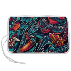 Vintage Tattoos Colorful Seamless Pattern Pen Storage Case (M)