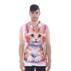 Kitty Watercolour Men s Basketball Tank Top