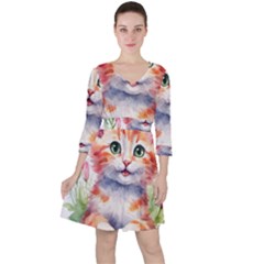 Kitty Watercolour Quarter Sleeve Ruffle Waist Dress by ttlisted