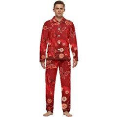 Four Red Butterflies With Flower Illustration Butterfly Flowers Men s Long Sleeve Velvet Pocket Pajamas Set