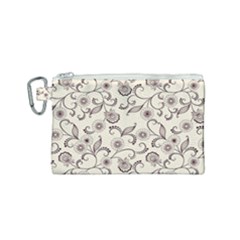 White And Brown Floral Wallpaper Flowers Background Pattern Canvas Cosmetic Bag (small)