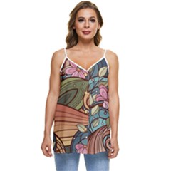 Multicolored Flower Decor Flowers Patterns Leaves Colorful Casual Spaghetti Strap Chiffon Top by Pakjumat