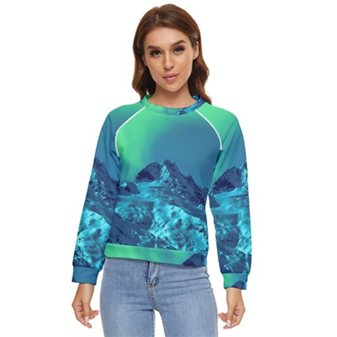 Aurora Borealis Sky Winter Snow Mountains Night Women s Long Sleeve Raglan T-shirt by Pakjumat