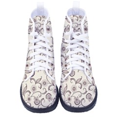White And Brown Floral Wallpaper Flowers Background Pattern Men s High-top Canvas Sneakers