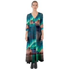 Amazing Aurora Borealis Colors Button Up Boho Maxi Dress by Pakjumat