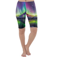 Aurora Borealis Polar Northern Lights Natural Phenomenon North Night Mountains Cropped Leggings 