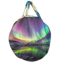 Aurora Borealis Polar Northern Lights Natural Phenomenon North Night Mountains Giant Round Zipper Tote by Pakjumat