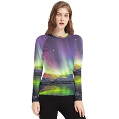 Aurora Borealis Polar Northern Lights Natural Phenomenon North Night Mountains Women s Long Sleeve Rash Guard