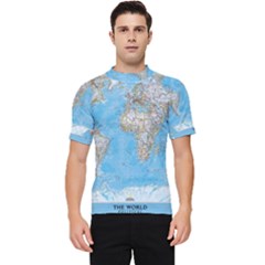 Blue White And Green World Map National Geographic Men s Short Sleeve Rash Guard by Pakjumat