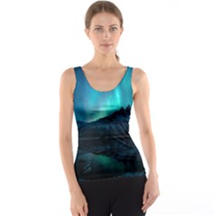 Aurora Borealis Mountain Reflection Women s Basic Tank Top by Pakjumat