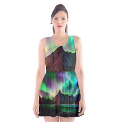 Aurora Borealis Nature Sky Light Scoop Neck Skater Dress by Pakjumat