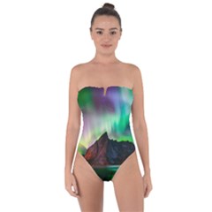 Aurora Borealis Nature Sky Light Tie Back One Piece Swimsuit by Pakjumat