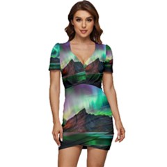 Aurora Borealis Nature Sky Light Low Cut Cap Sleeve Mini Dress by Pakjumat