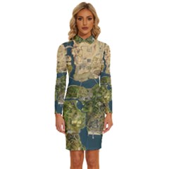 Map Illustration Gta Long Sleeve Shirt Collar Bodycon Dress by Pakjumat