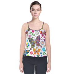 Butterflies Abstract Colorful Floral Flowers Vector Velvet Spaghetti Strap Top by Pakjumat