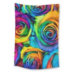 Colorful Roses Bouquet Rainbow Large Tapestry by Pakjumat