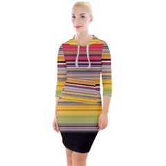 Neopolitan Horizontal Lines Strokes Quarter Sleeve Hood Bodycon Dress