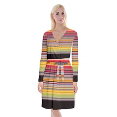 Neopolitan Horizontal Lines Strokes Long Sleeve Velvet Front Wrap Dress