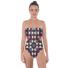 Symmetry Geometric Pattern Texture Tie Back One Piece Swimsuit by Pakjumat