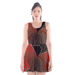 Red Gold Black Voracious Plant Leaf Scoop Neck Skater Dress