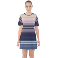 Horizontal Line Strokes Color Lines Sixties Short Sleeve Mini Dress by Pakjumat