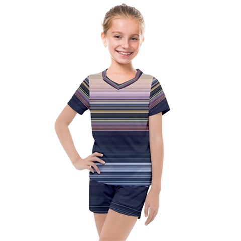 Horizontal Line Strokes Color Lines Kids  Mesh T-shirt And Shorts Set by Pakjumat