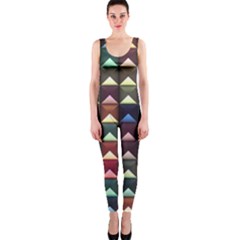 Diamond Geometric Square Design Pattern One Piece Catsuit by Pakjumat